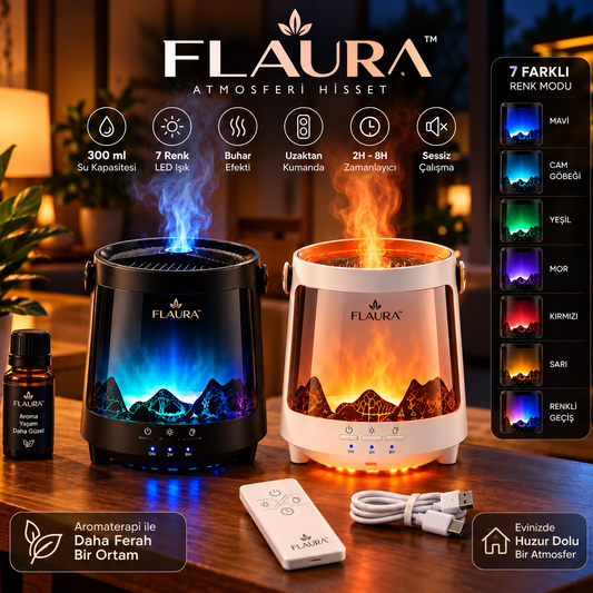 FLAURA™ 7 Renkli Alev Efektli Aroma & Atmosfer Difüzörü